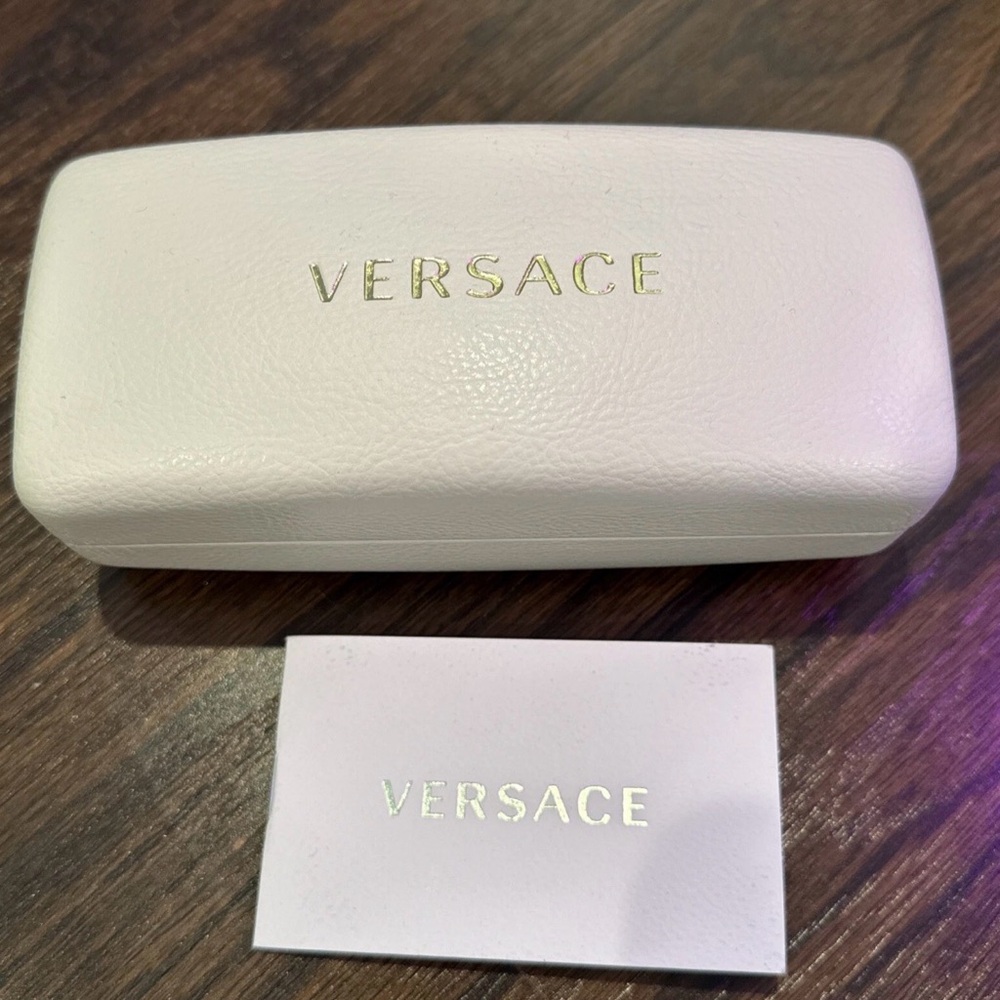 Versace Cream Eyeglass Case with Gold Logo